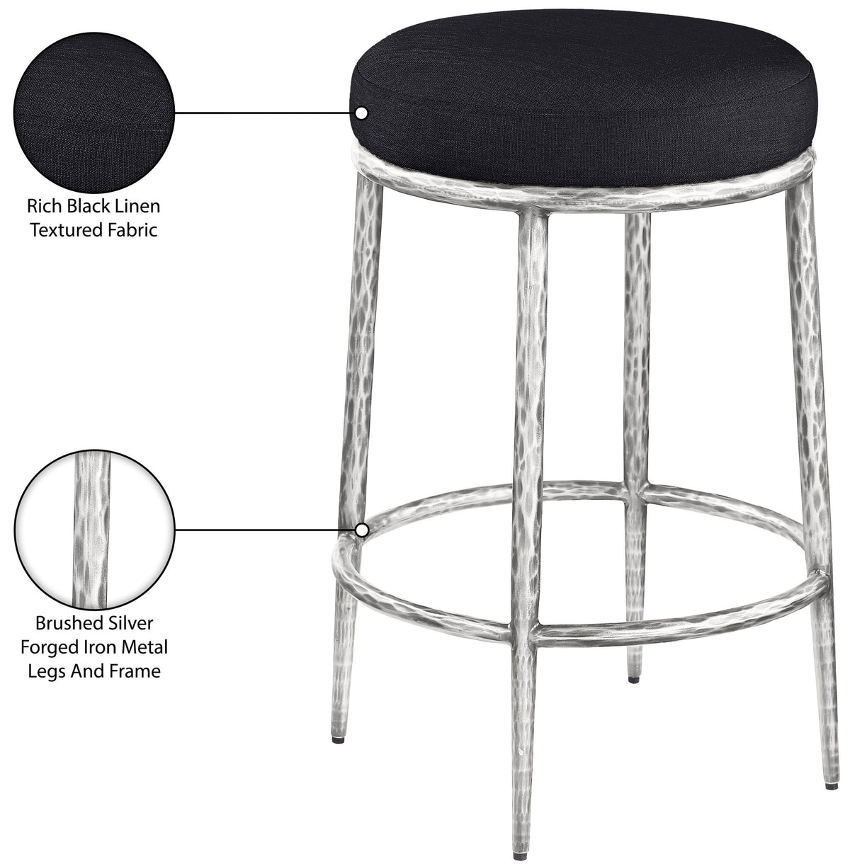 Ferro - Upholstered Backless Counter Stool With Brushed Silver Base