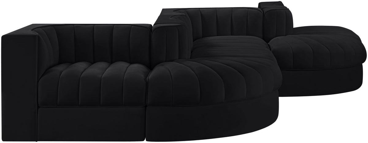 Rummi - Rounded Velvet Performance Fabric Upholstered 6 Piece Modular Sectional