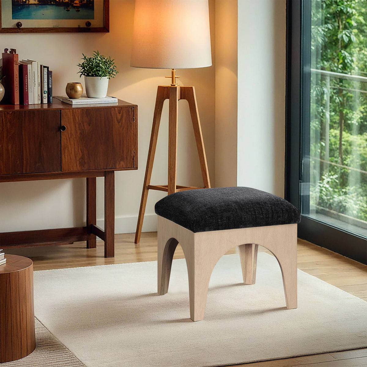 Lawson - Chenille Fabric Ottoman - Natural Base