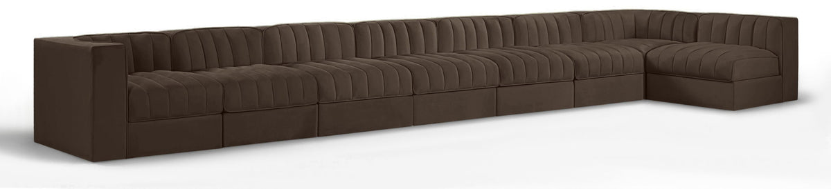 Rummi - Velvet Performance Fabric Upholstered 8 Piece Modular Sectional, L-Shaped (Right)