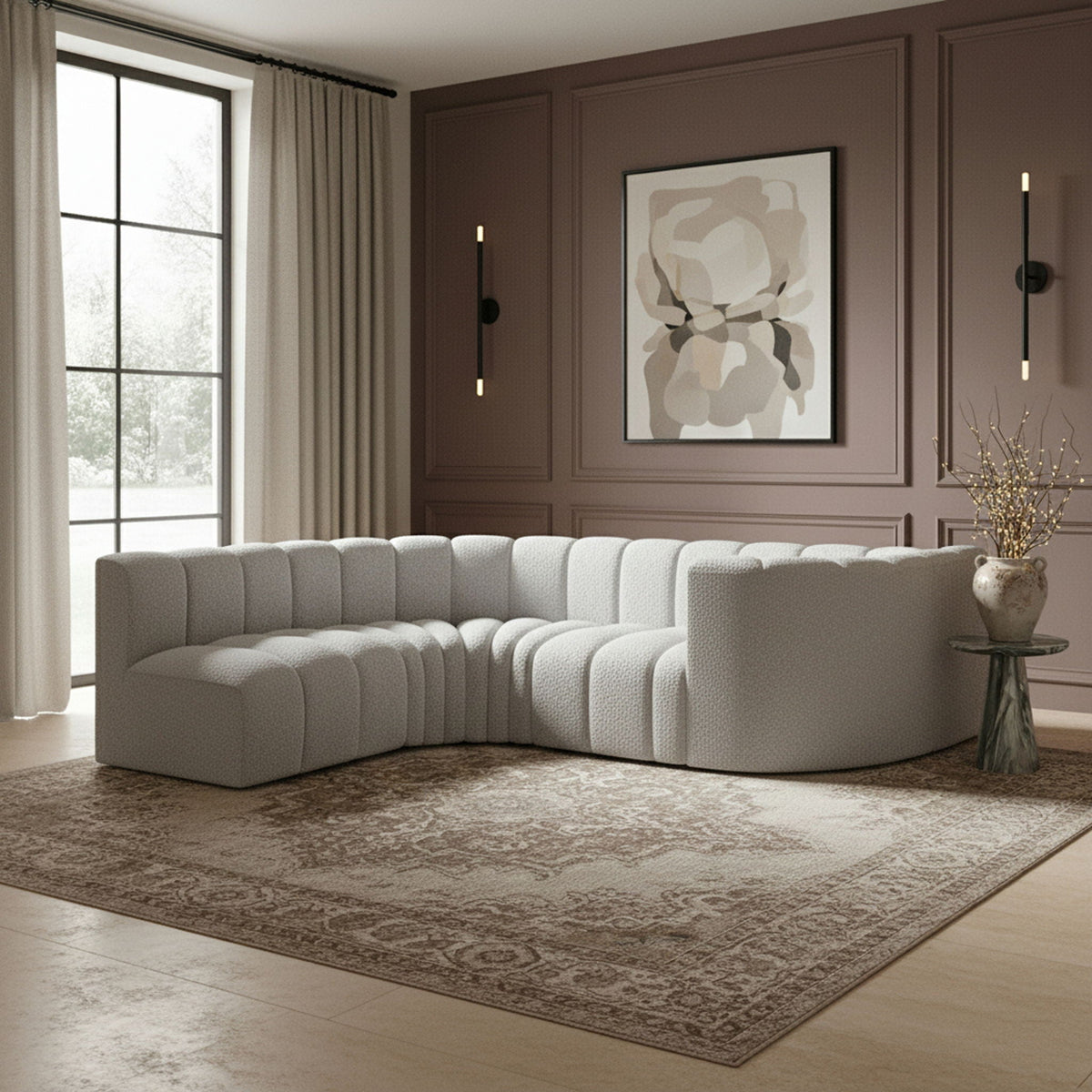 Arc - Boucle Fabric 6 Piece Modular Sofa - Black