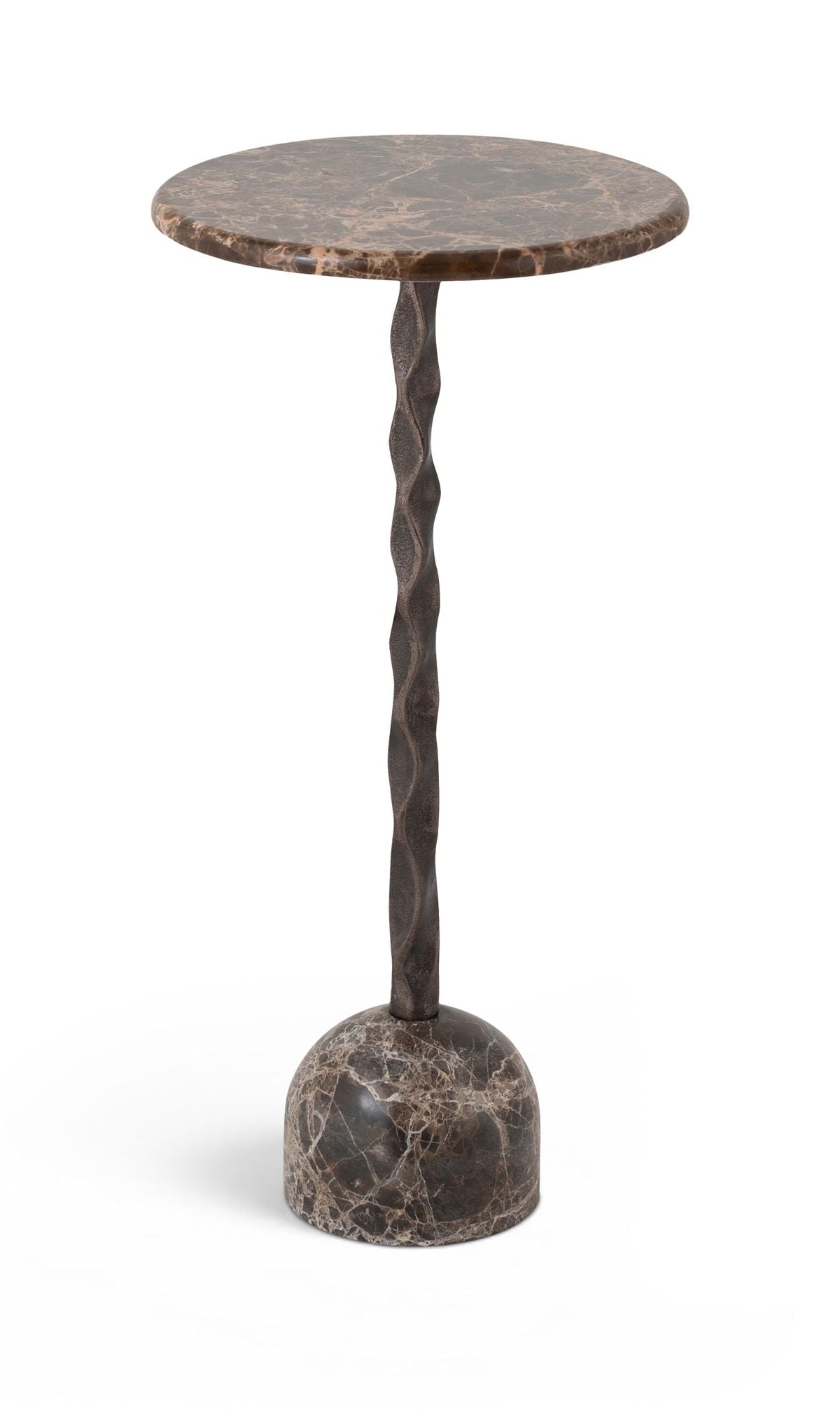 Helix - Genuine Marble Top And Aluminum Base End / Side Table - Brown / Bronze
