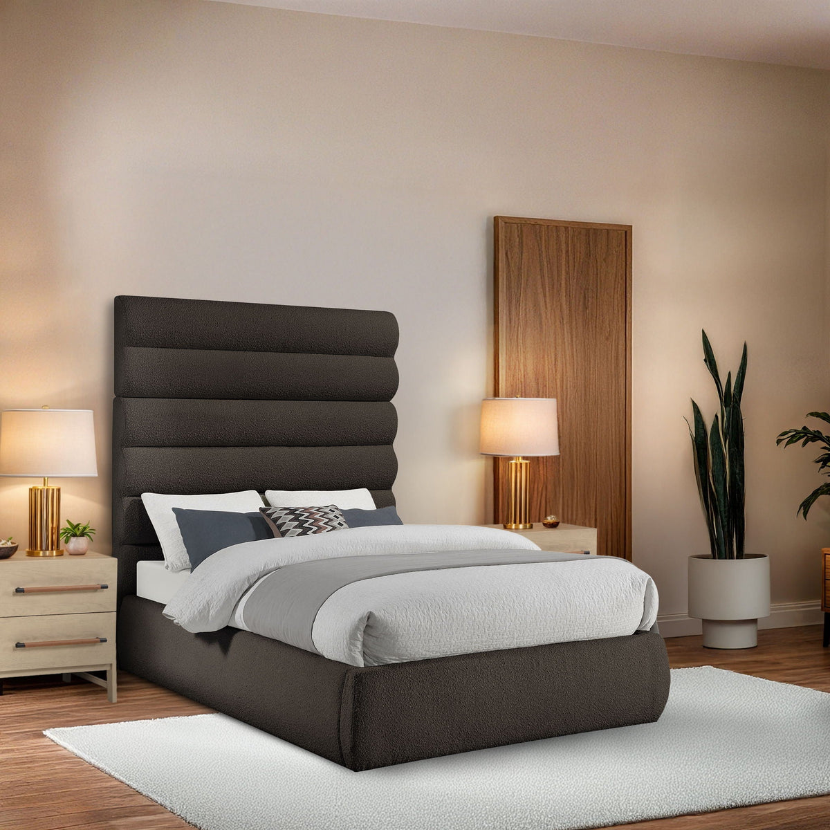 Adam - Boucle Fabric Bed With 70.5" Headboard
