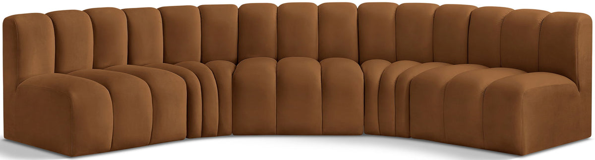 Arc - Velvet 5 Piece U-Shaped Modular Sofa - Saddle
