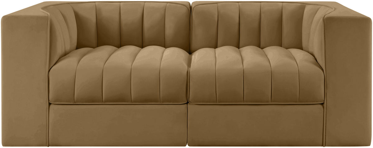 Rummi - Velvet Performance Fabric Upholstered 2 Piece Modular Loveseat