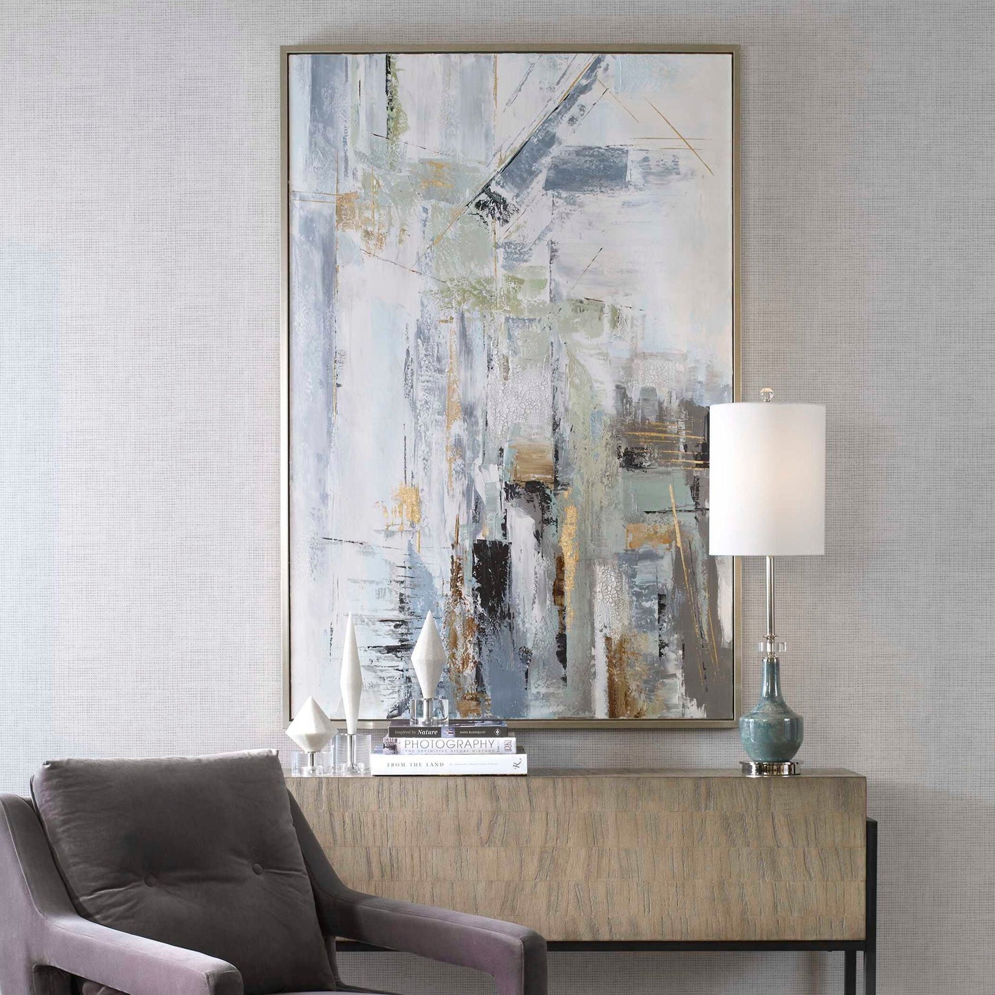 Natural Springs - Hand Painted Canvas Art - Pearl Silver