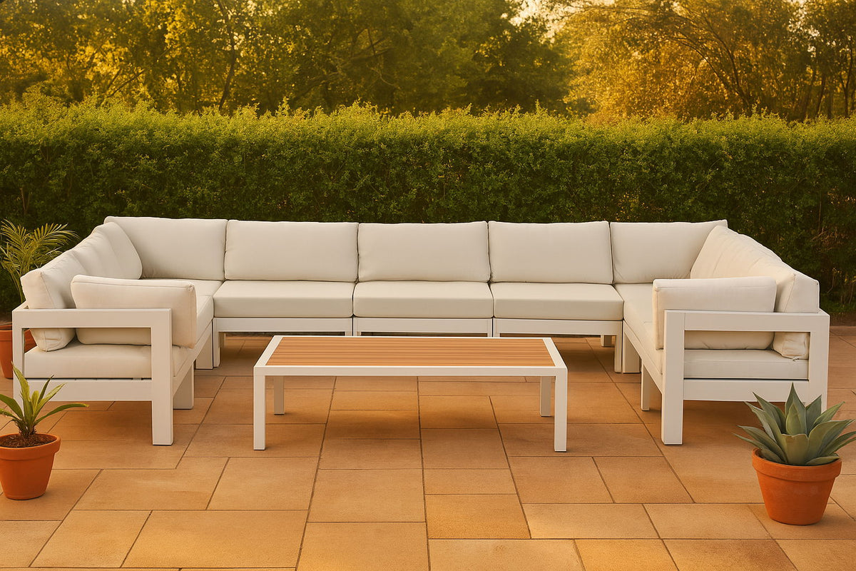 Nizuc - Outdoor Patio 9 Piece Modular Sectional With White Frame