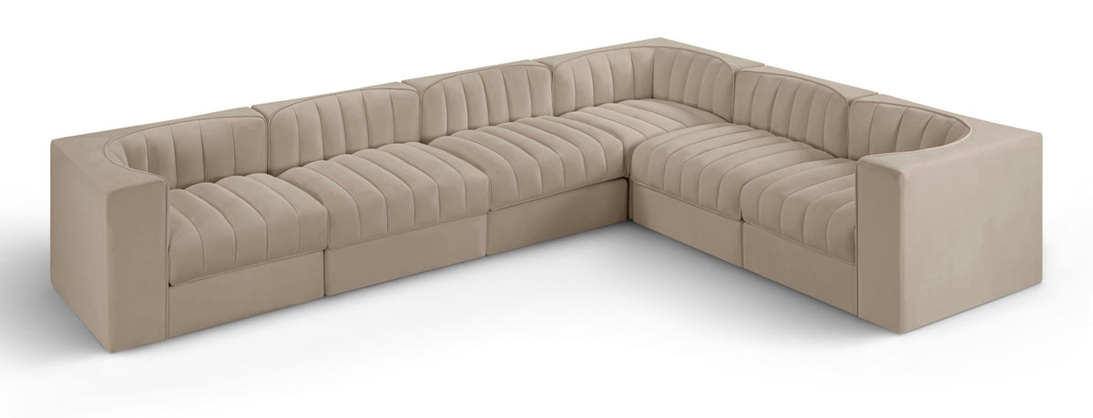 Rummi - Velvet Performance Fabric Upholstered 6 Piece Modular Sectional (With 3 Corner Chairs)