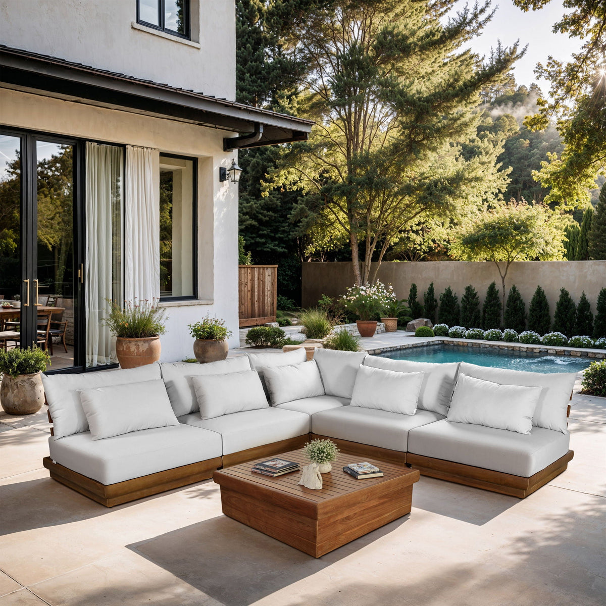 Mirella - 5 Piece Water Resistant Fabric Upholstered Outdoor Patio Modular Sectional
