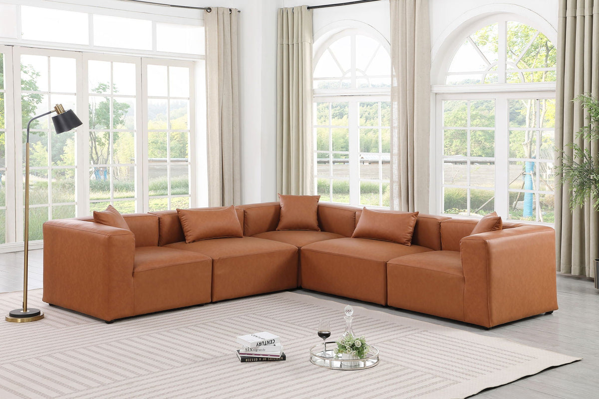 Cube - 5 Piece Modular Corner Sectional - Cognac