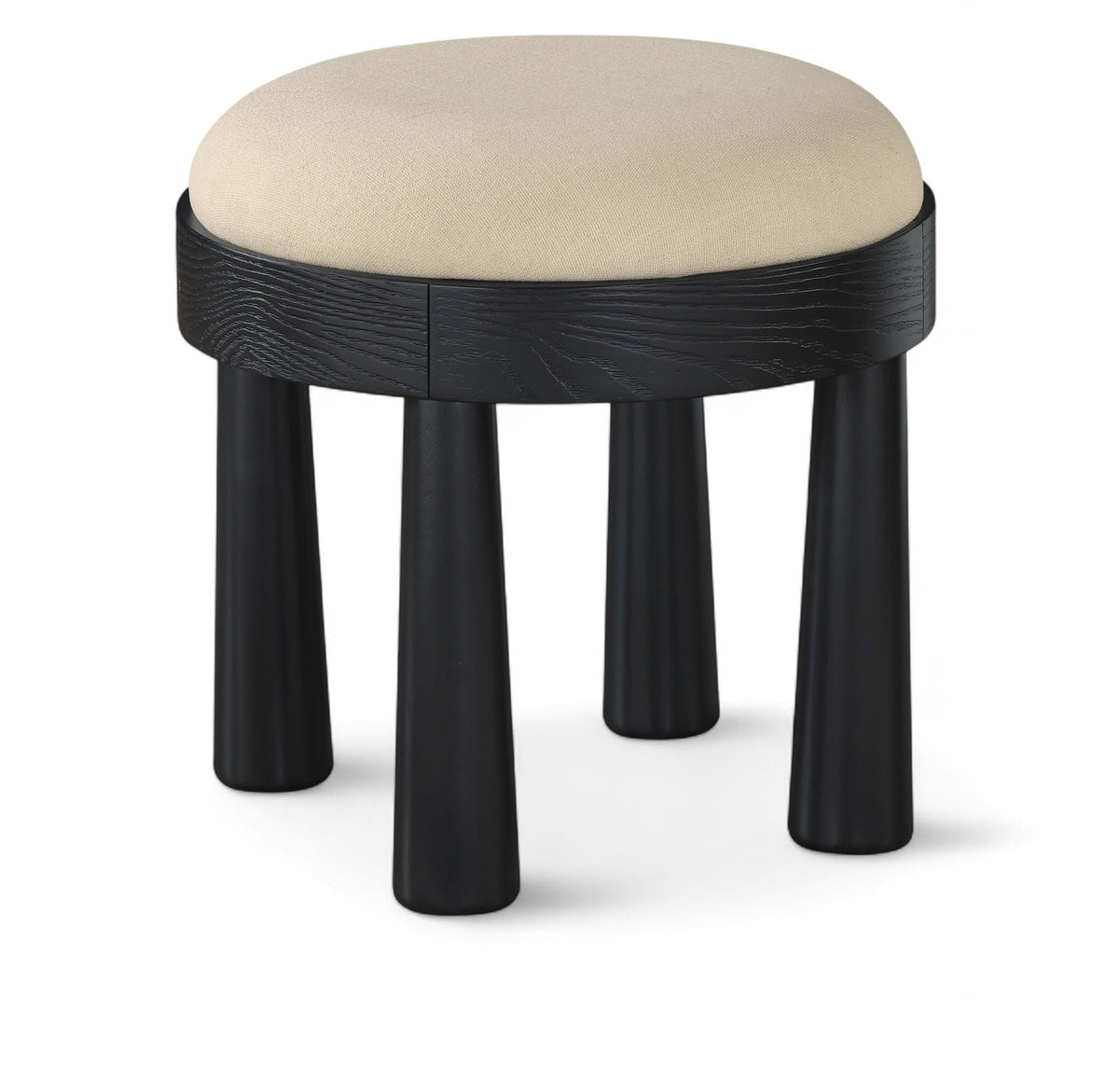 Larea - Linen Textured Fabric Ottoman - Black Base