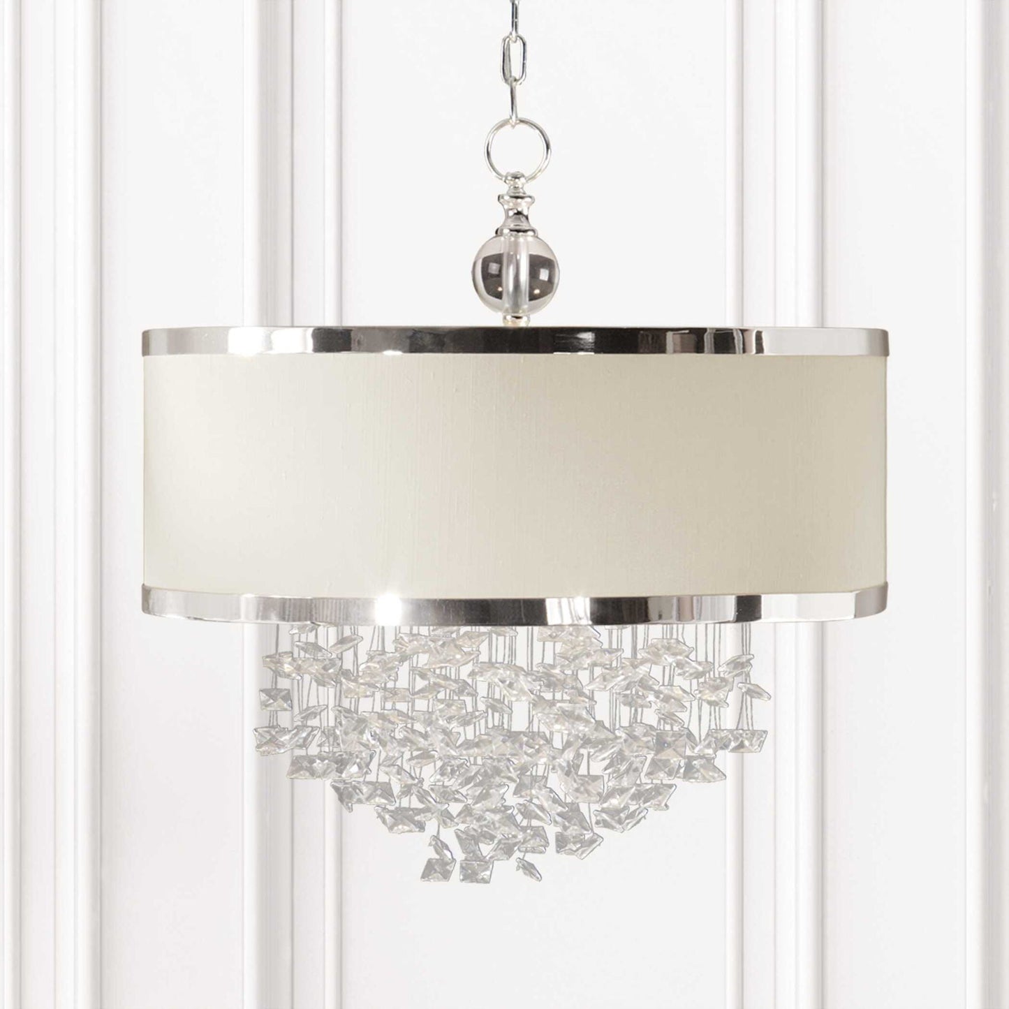 Fascination - 3 Light Silken Drum Pendant - Pearl Silver