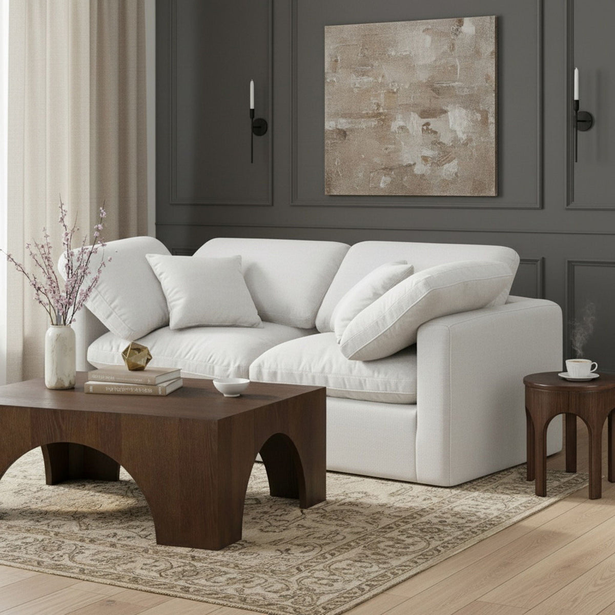 Indulge - Linen 2 Piece Modular Sofa - White