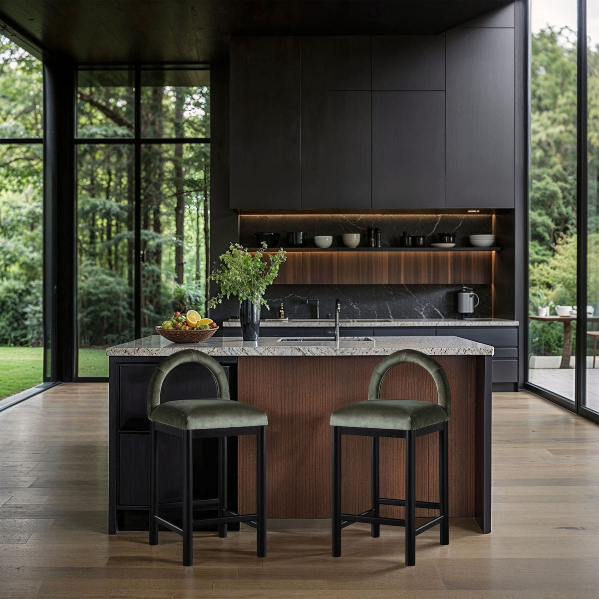 Conrad - Velvet Counter Stool With Black Legs