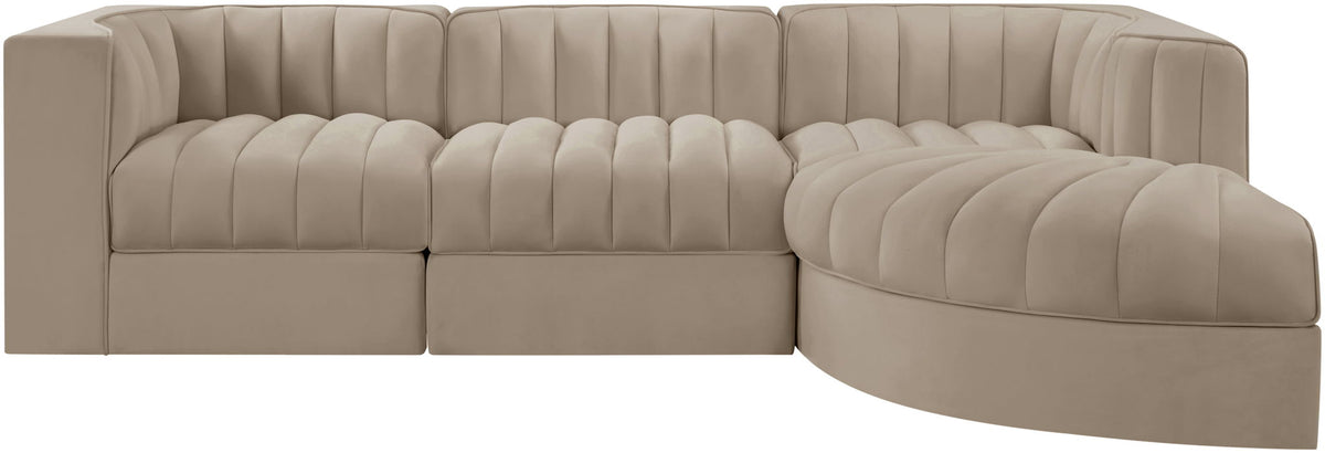 Rummi - Velvet Performance Fabric Upholstered 4 Piece Modular Sectional, With Reverse Corner Chair