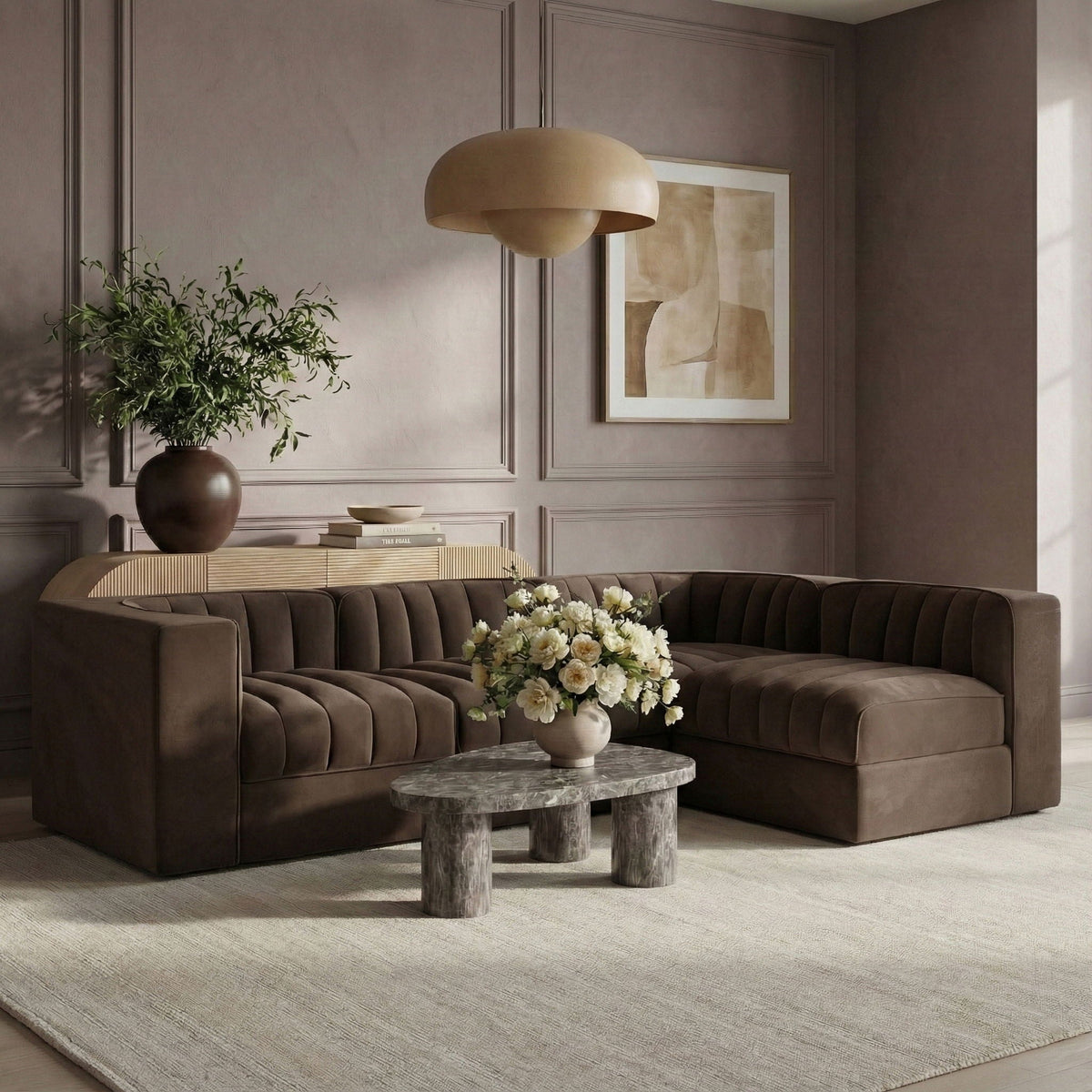 Rummi - Velvet Performance Fabric Upholstered 4 Piece Modular Sectional