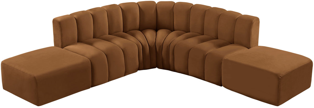 Arc - Velvet 6 Piece Corner Modular Sofa - Saddle
