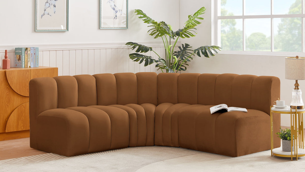 Arc - Velvet 4 Piece Corner Modular Sofa - Saddle
