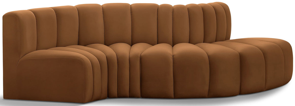 Arc - Velvet 4 Piece L-Shaped Modular Sofa - Saddle