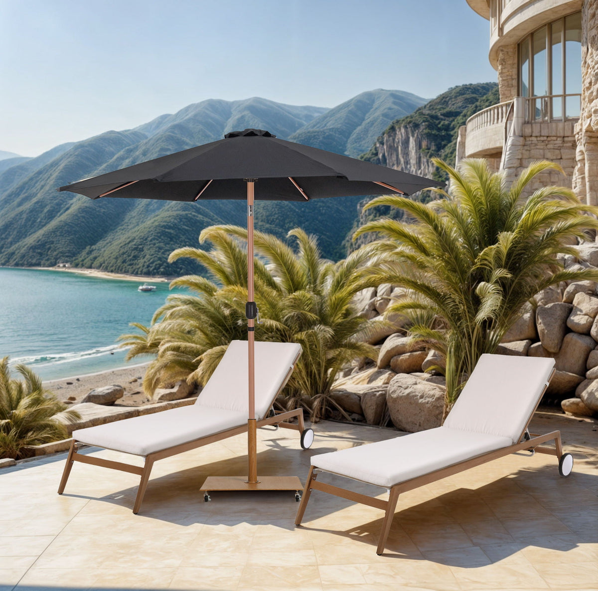 Fiji - Aluminum Patio Umbrella With Square Teak Base