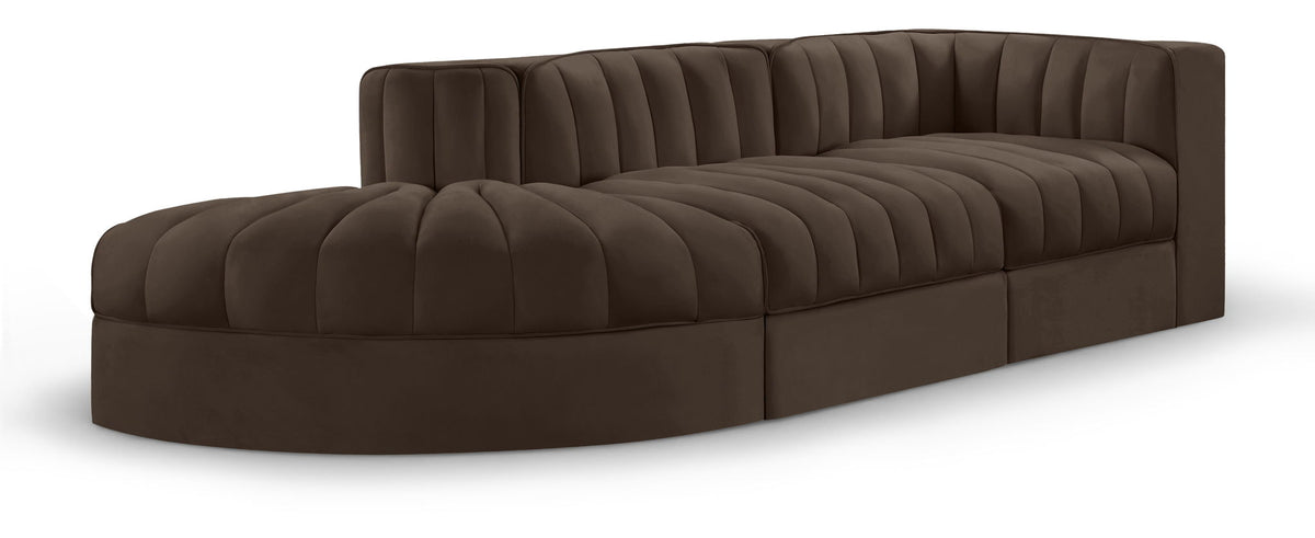Rummi - Velvet Performance Fabric Upholstered 3 Piece Modular Sectional