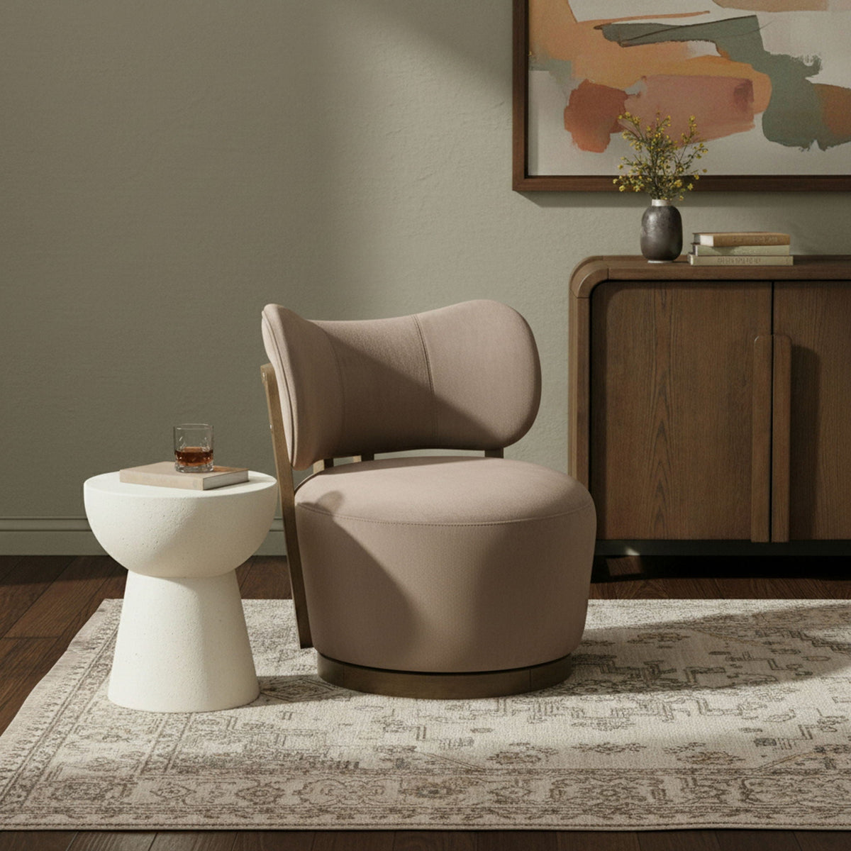 Elara - Velvet Upholstered Swivel Accent Chair - Taupe