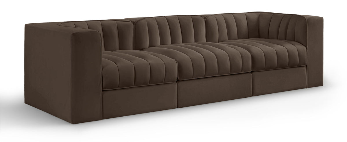 Rummi - Velvet Performance Fabric Upholstered 3 Piece Modular Sofa
