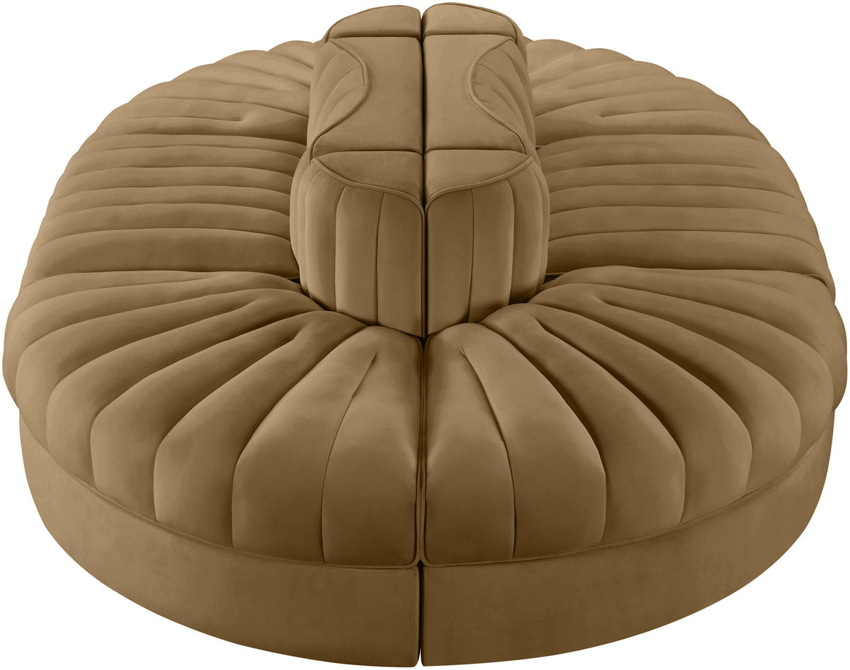 Rummi - Oval Velvet Performance Fabric Upholstered 6 Piece Modular Sectional