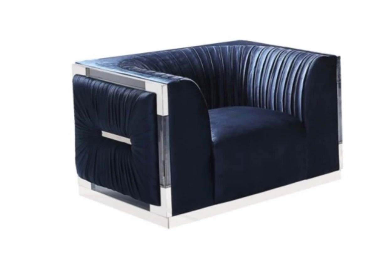 Simone Blue Velvet Accent - Furniture Depot