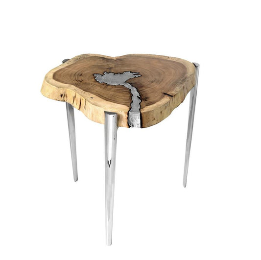 AKIS Side Table Natural Wood w/ Aluminum fill - Furniture Depot