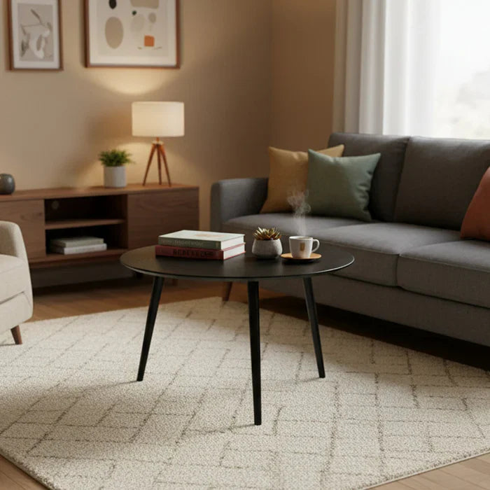 Viola 30" Modern Round Top Coffee Table – Black Ash