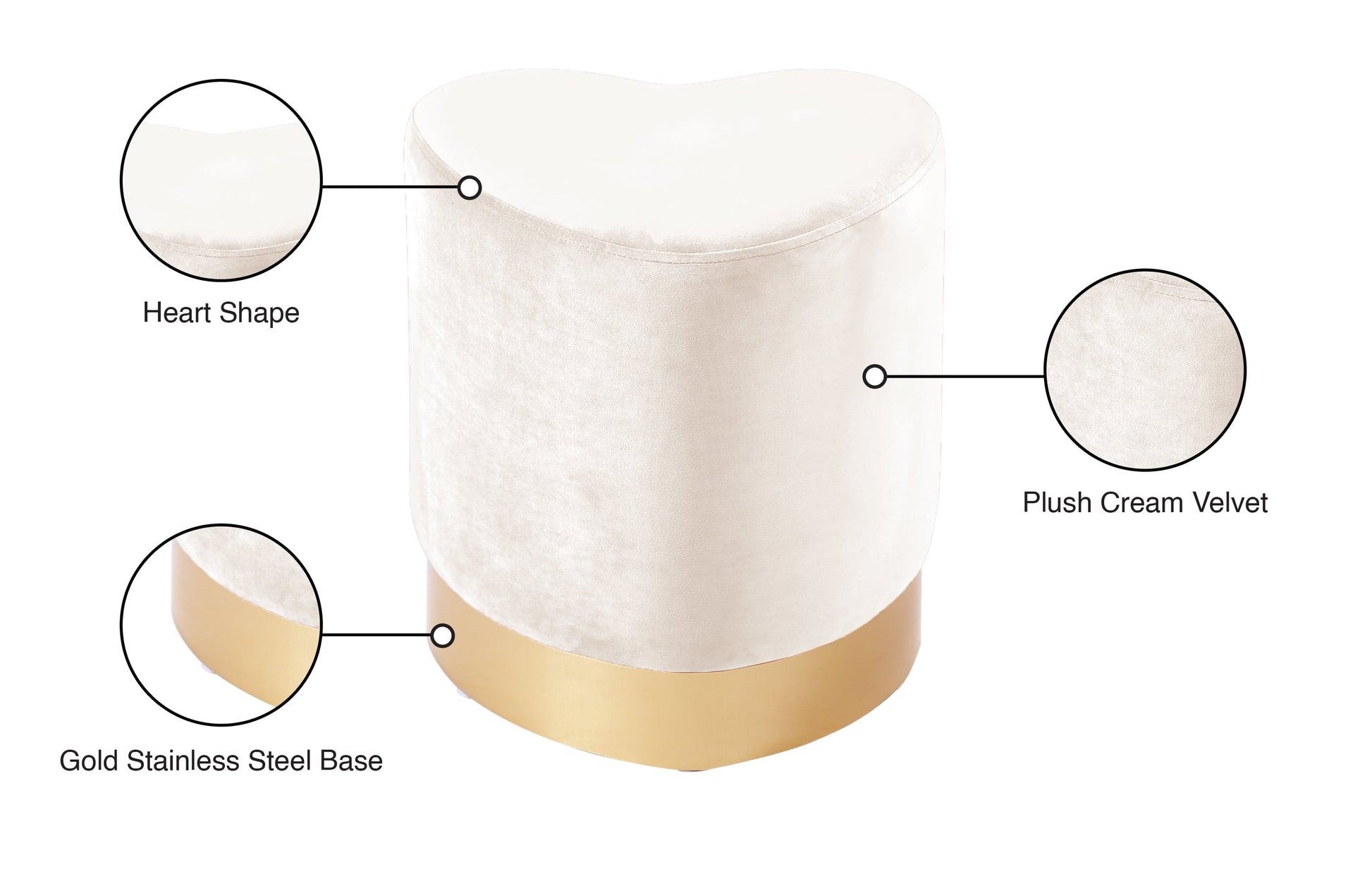 Heart Velvet Ottoman/Stool - Furniture Depot