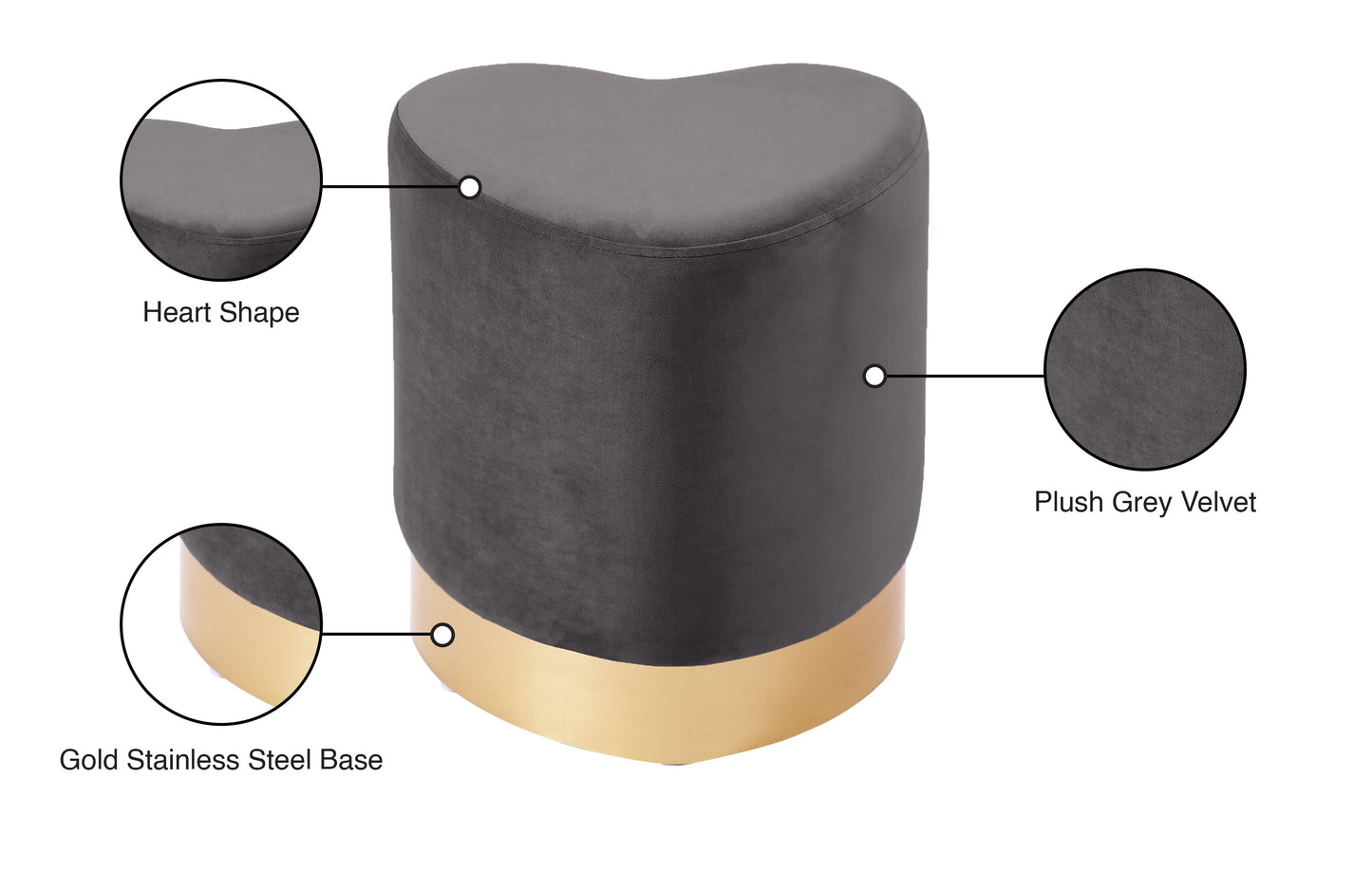 Heart Velvet Ottoman/Stool - Furniture Depot