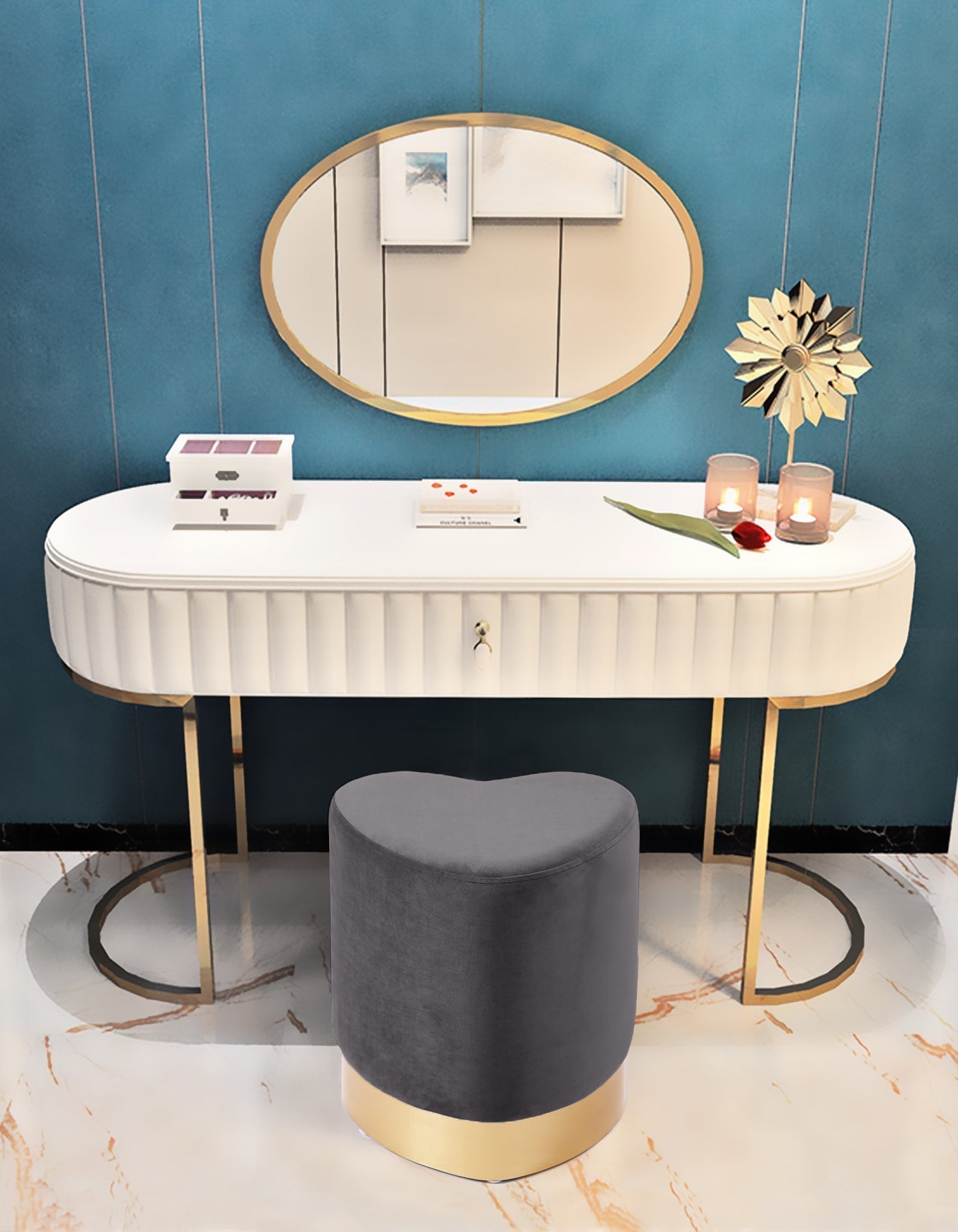 Heart Velvet Ottoman/Stool - Furniture Depot