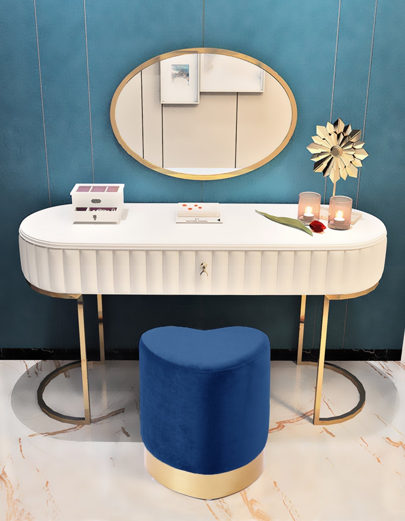 Heart Velvet Ottoman/Stool - Furniture Depot