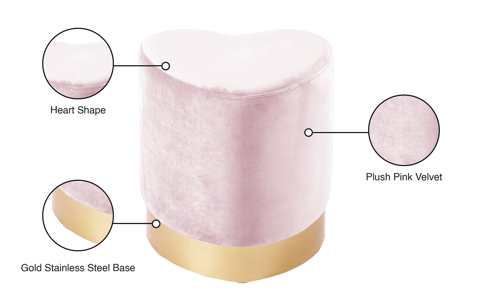 Heart Velvet Ottoman/Stool - Furniture Depot