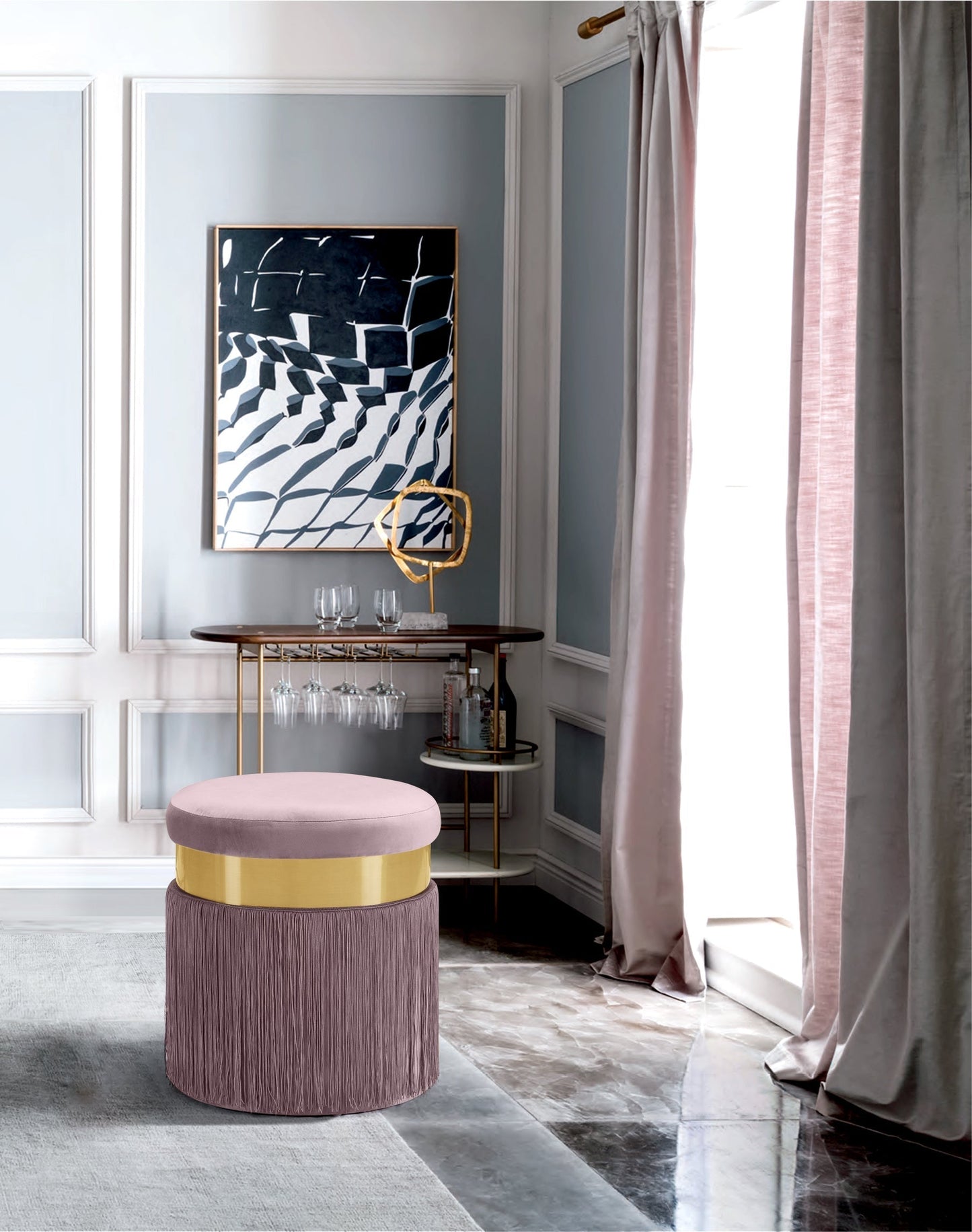 Yasmine Velvet Ottoman/Stool - Furniture Depot