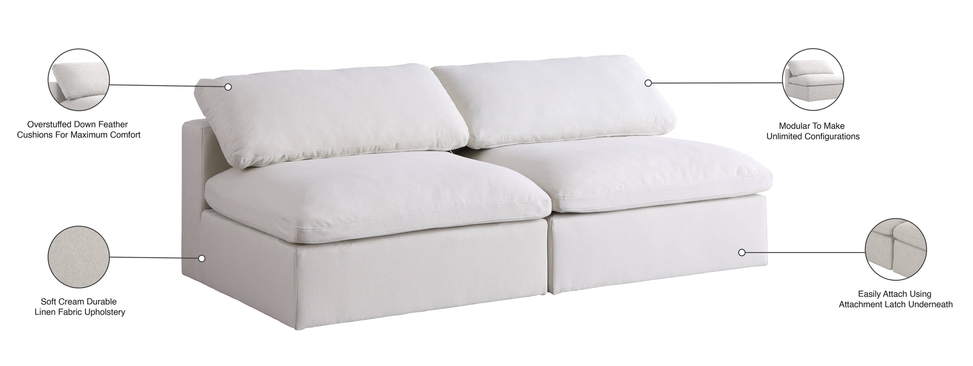 Serene Linen Fabric Deluxe Cloud Modular Armless Sofa - Furniture Depot