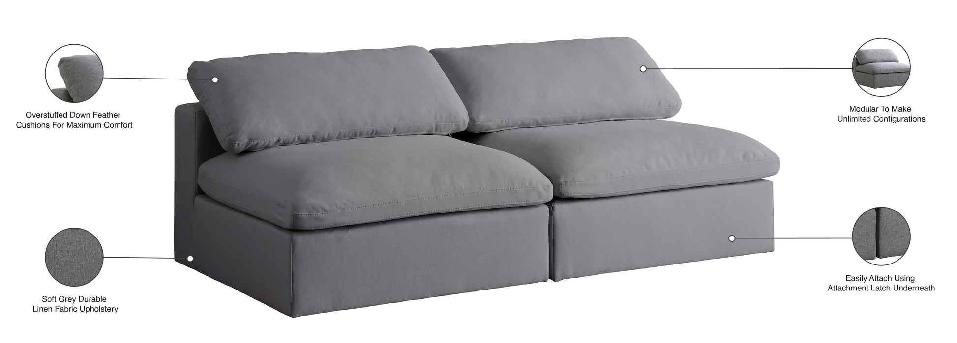 Serene Linen Fabric Deluxe Cloud Modular Armless Sofa - Furniture Depot