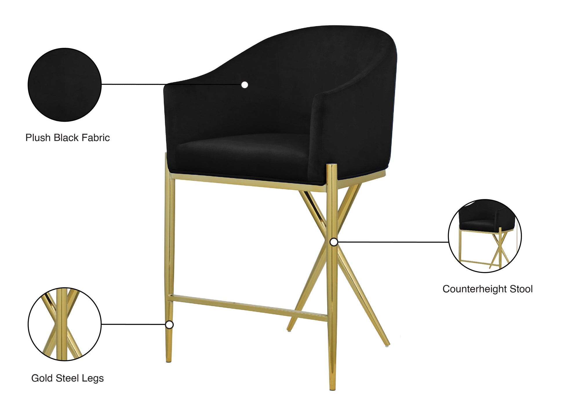 Xavier Velvet Counter Stool - Furniture Depot