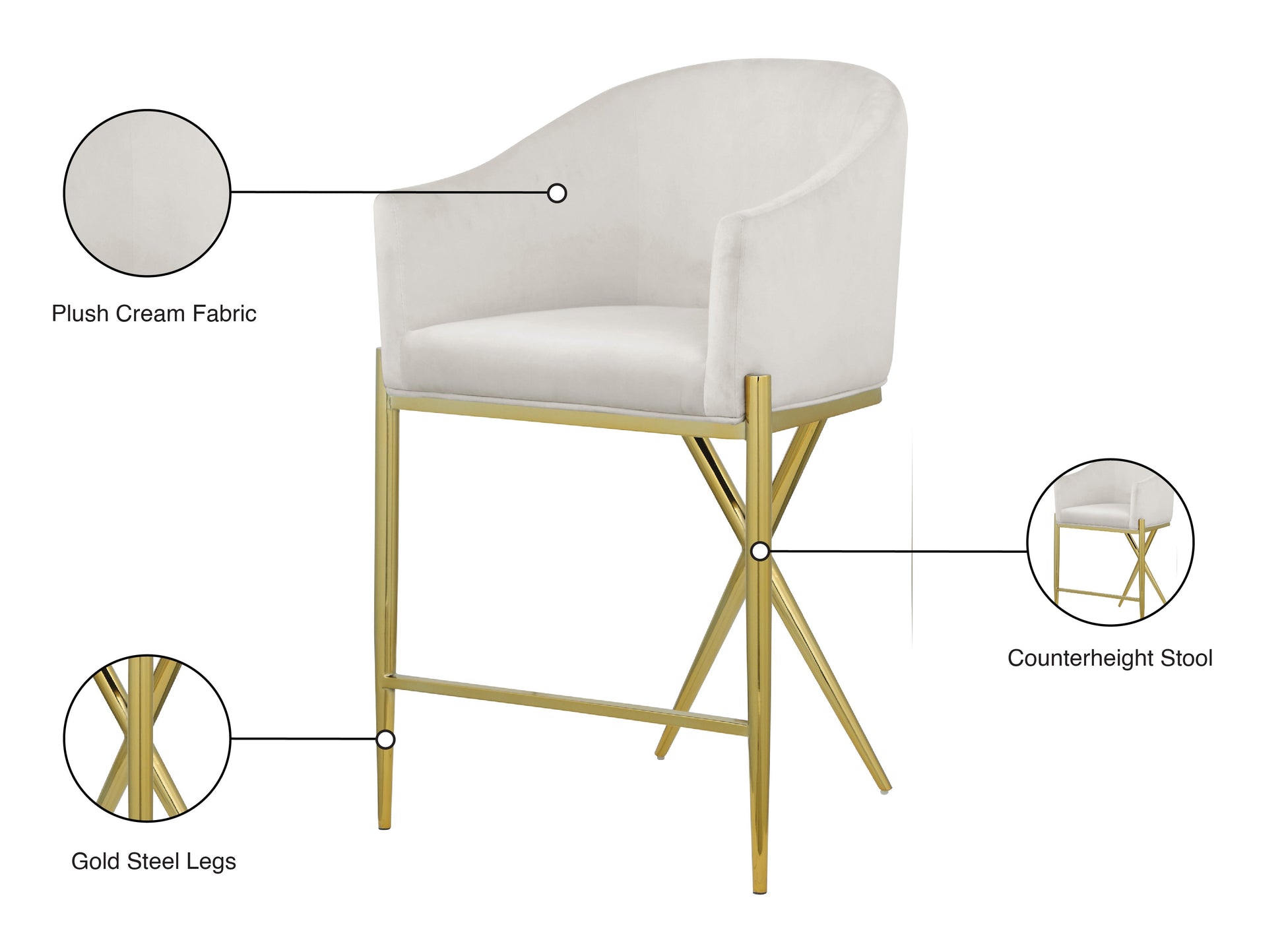 Xavier Velvet Counter Stool - Furniture Depot
