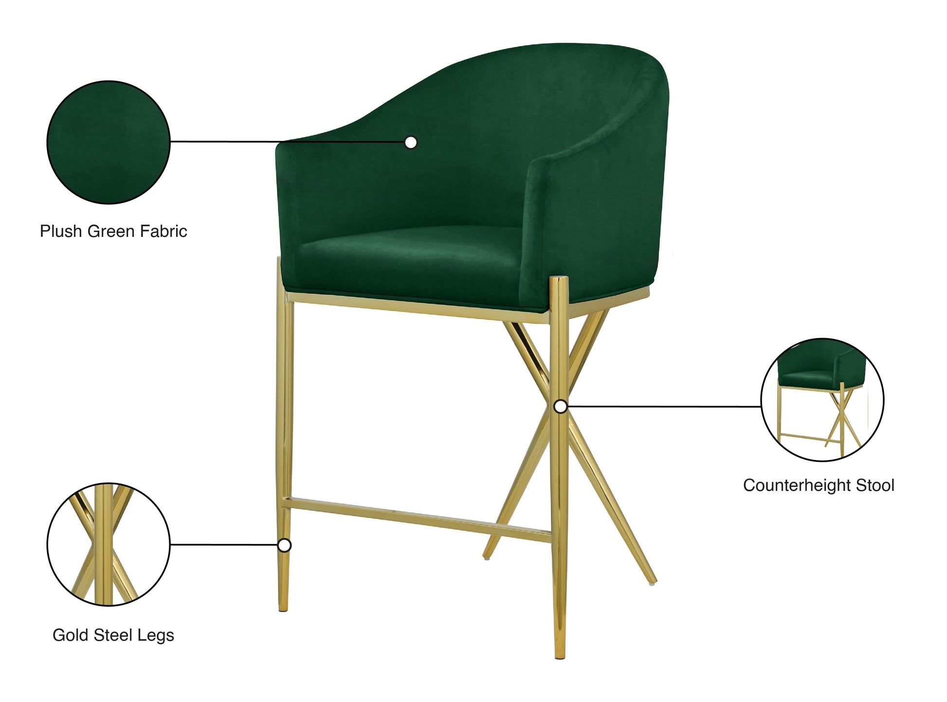 Xavier Velvet Counter Stool - Furniture Depot
