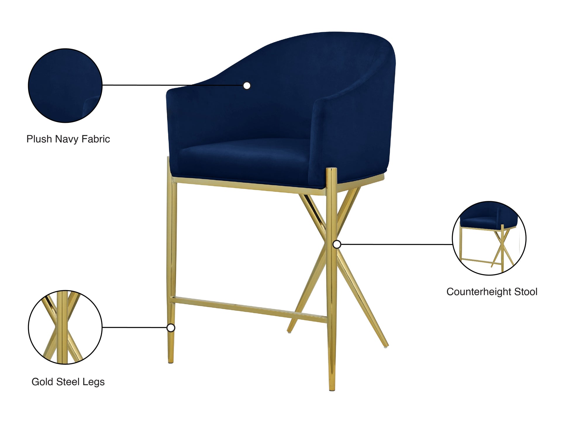 Xavier Velvet Counter Stool - Furniture Depot