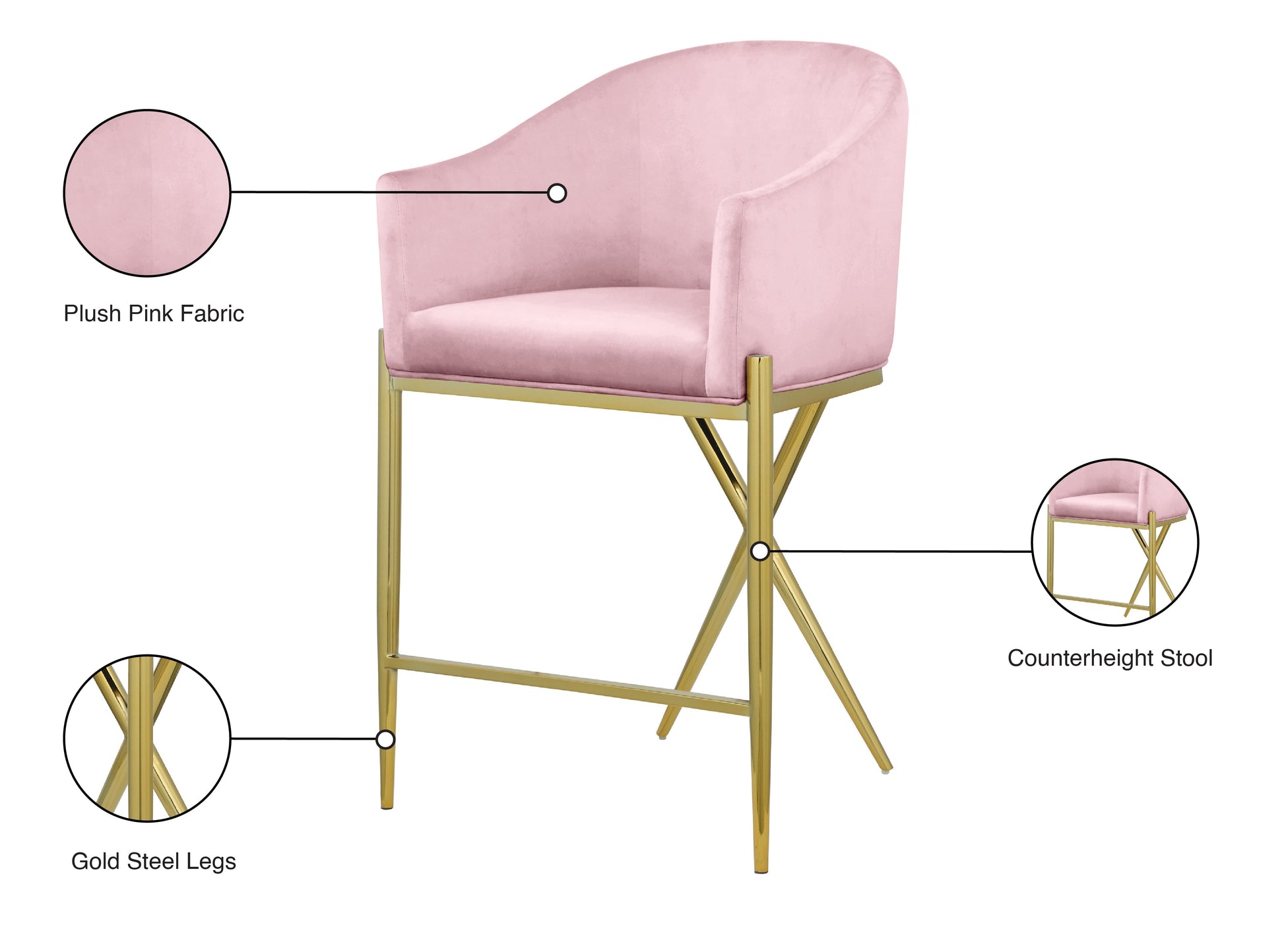 Xavier Velvet Counter Stool - Furniture Depot