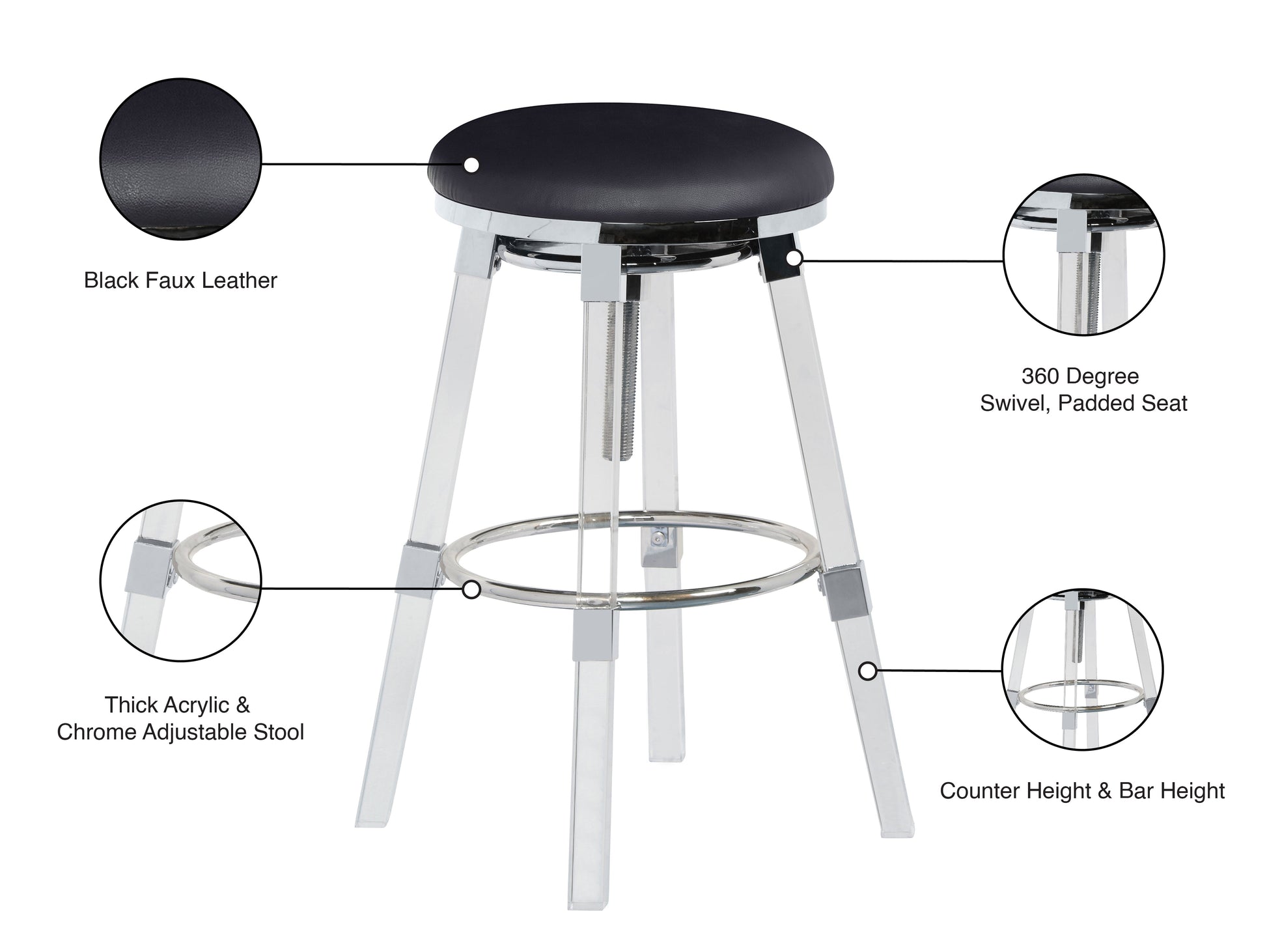 Venus Faux Leather Adjustable Stool - Furniture Depot