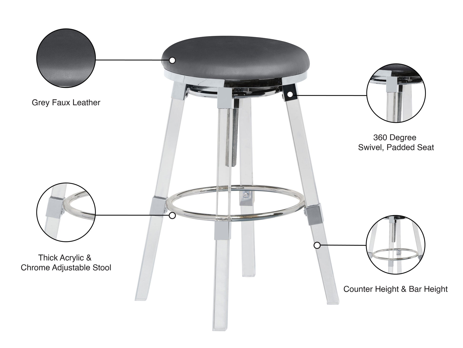 Venus Faux Leather Adjustable Stool - Furniture Depot