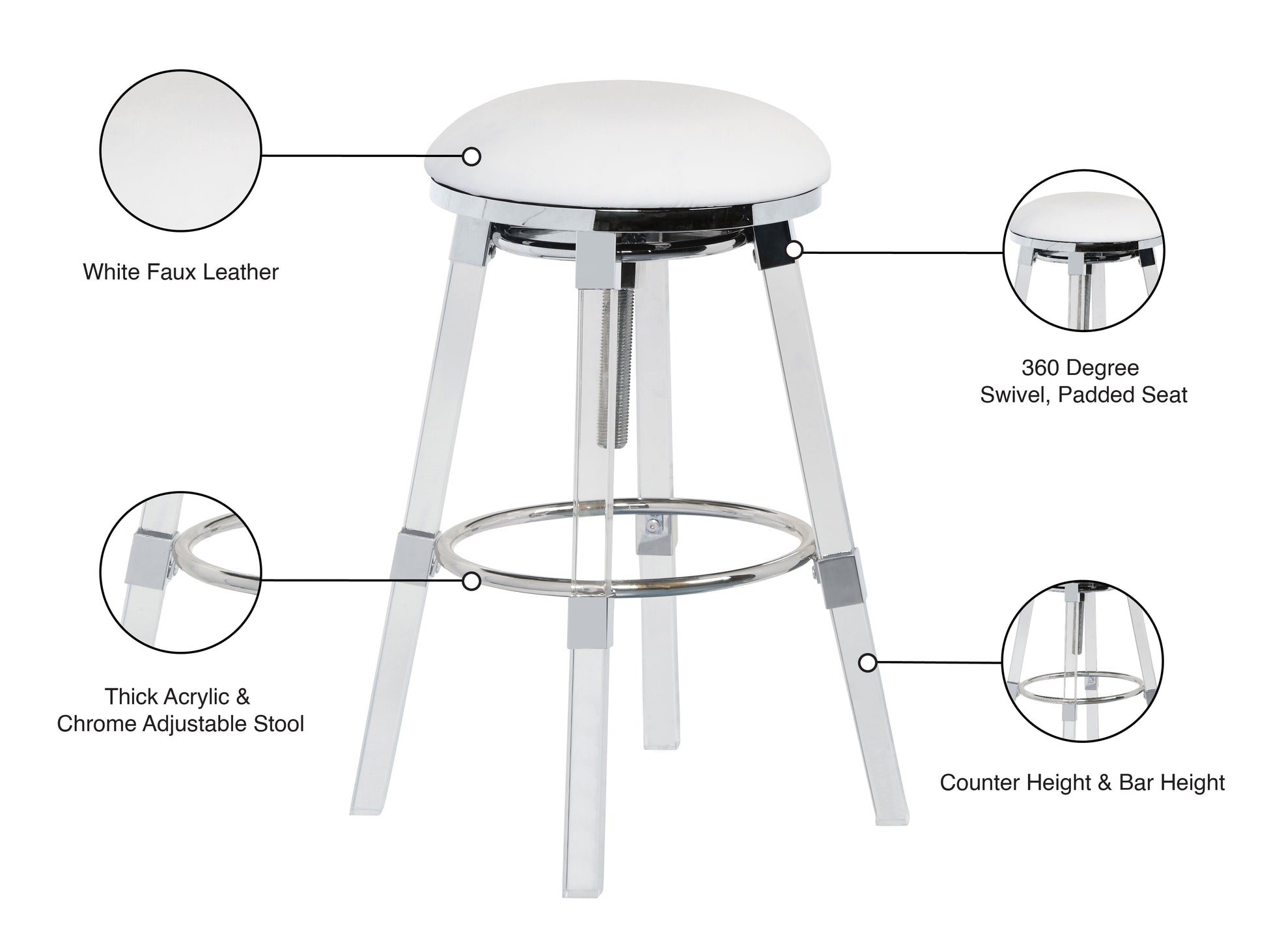 Venus Faux Leather Adjustable Stool - Furniture Depot