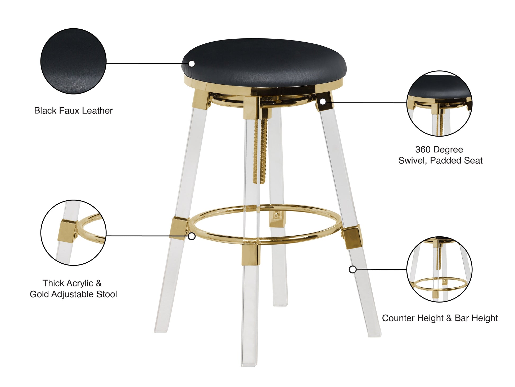 Venus Faux Leather Adjustable Stool - Furniture Depot