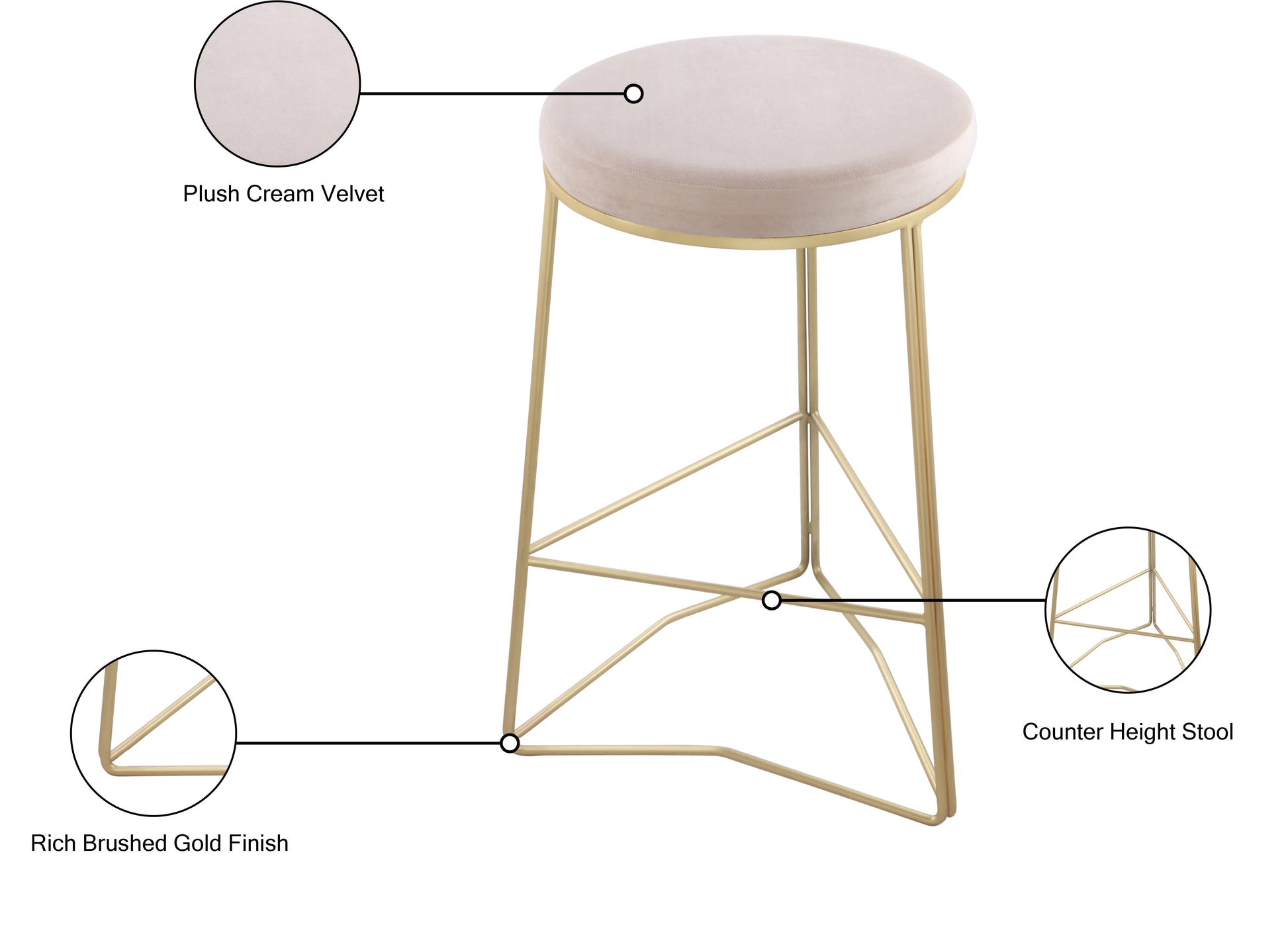 Tres Velvet Counter Stool - Furniture Depot