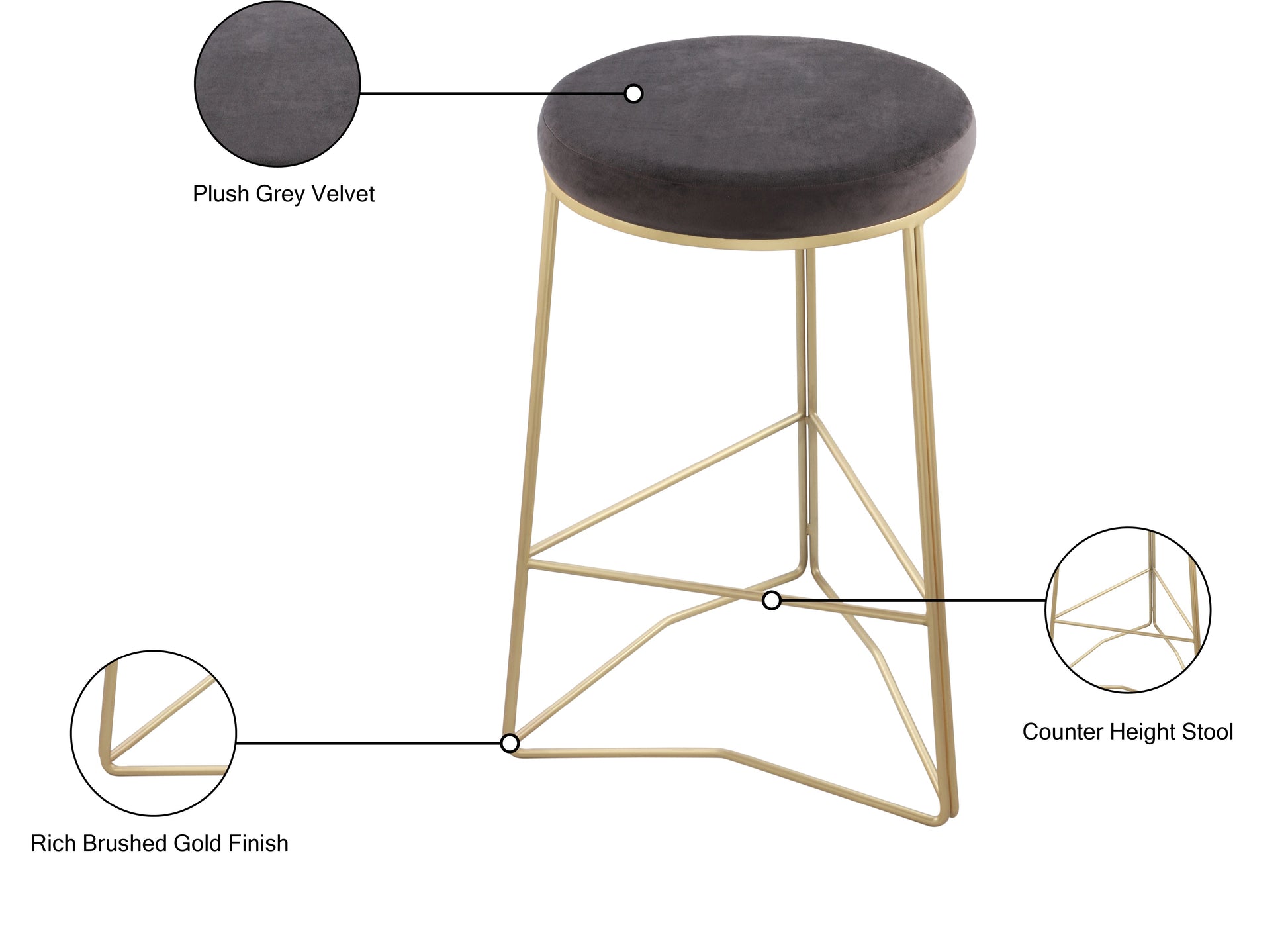 Tres Velvet Counter Stool - Furniture Depot